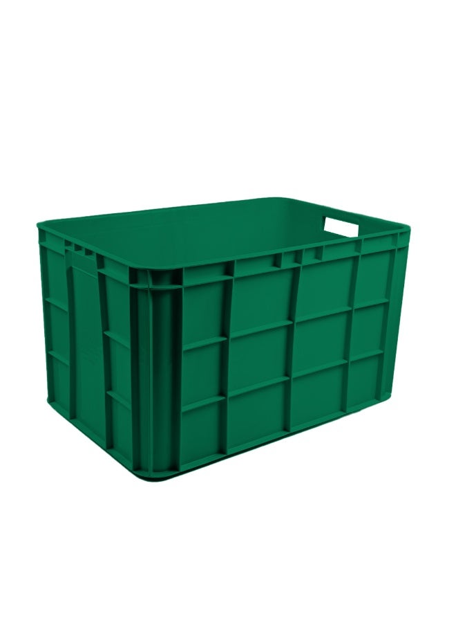 Plastic Storage Fish/Multipurpose Crate Box 600×400×350 mm 72L Stackable Heavy Duty Reinforced Walls Anti-Slip Base for Home Industrial Commercial Delivery - Green (1pc)